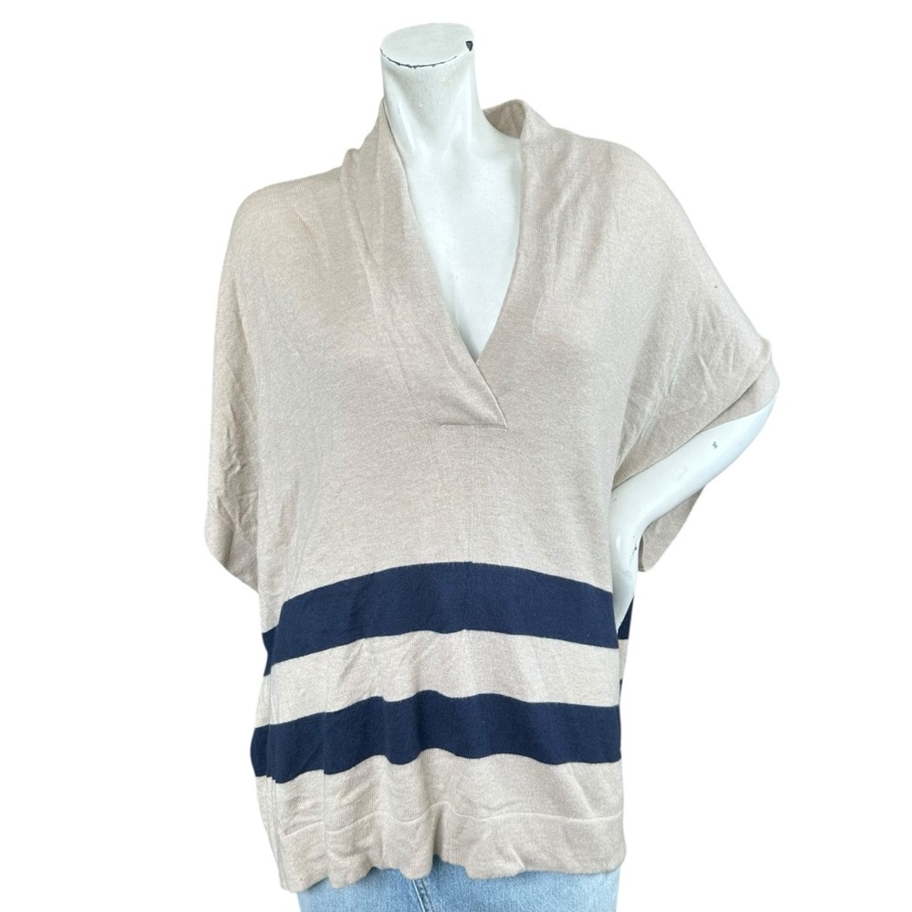 Banana Republic Heritage Blanket Stripe Sweater Cape Tan Navy Wool Blend XS/S